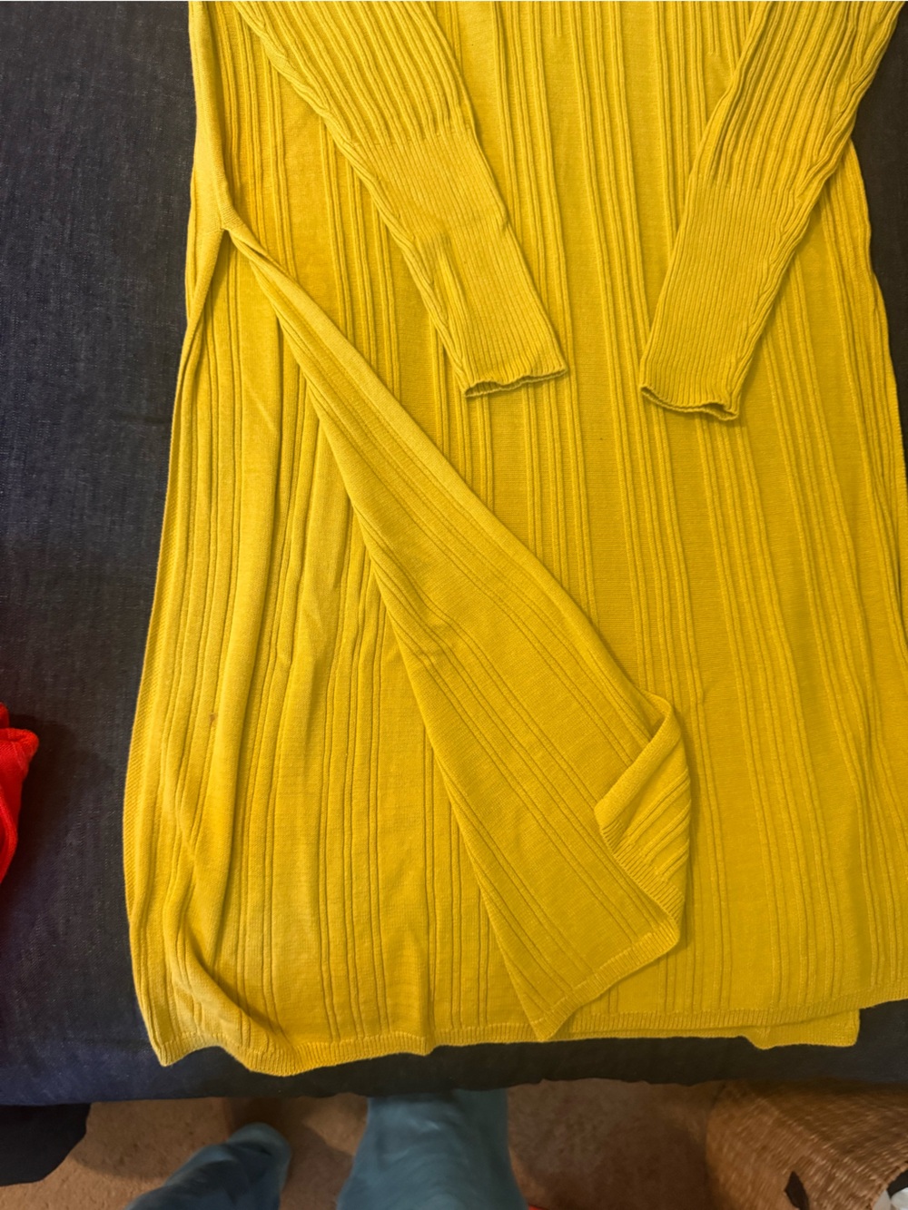 Olive Ribbed V-Neck - Picture 3 of 4